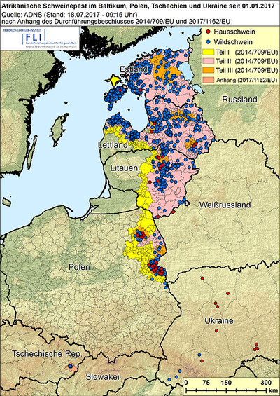 Afrikanische Schweinepest im Baltikum, Polen, Tschechien und Ukraine seit 01.01.2017