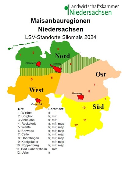 Maisanbauregionen in Niedersachsen