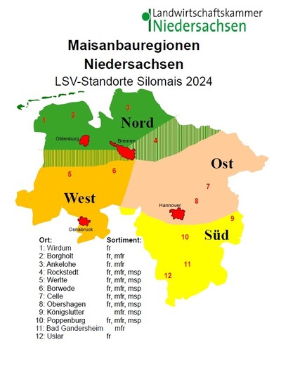 Maisanbauregionen in Niedersachsen