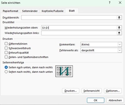 Excel: Wiederholungszeichen oben - © Anne Dirking Excel: Wiederholungszeichen oben