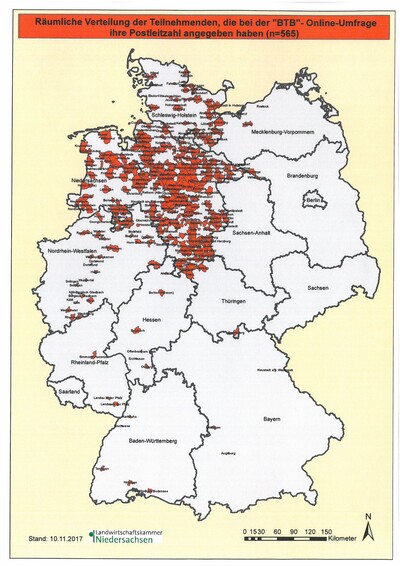 Räumliche Verteilung der Teilnehmer bei der BTB Online Umfrage